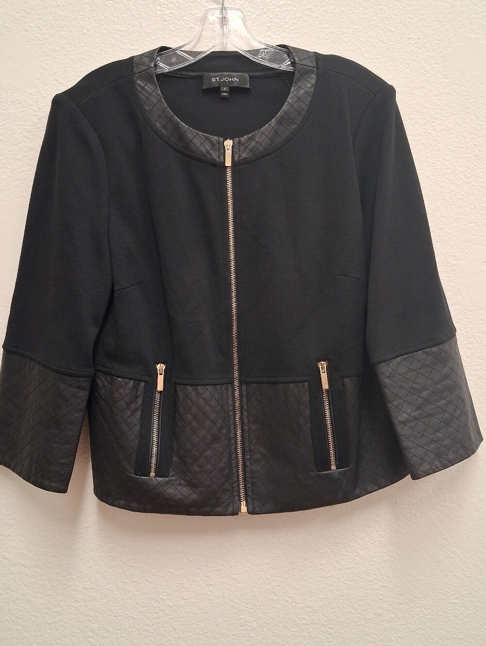St. John Milano Leather Trim Knit Jacket Women’s Size 10